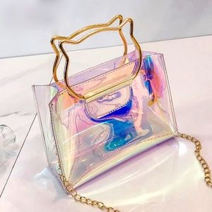 Holographic mini crossbody purse with cat handles